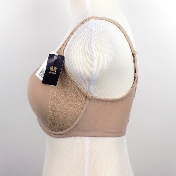 Wacoal Contour Bra Size 32G Underwire Tan Lace Trim Pin Dot - Picture 3 of 6